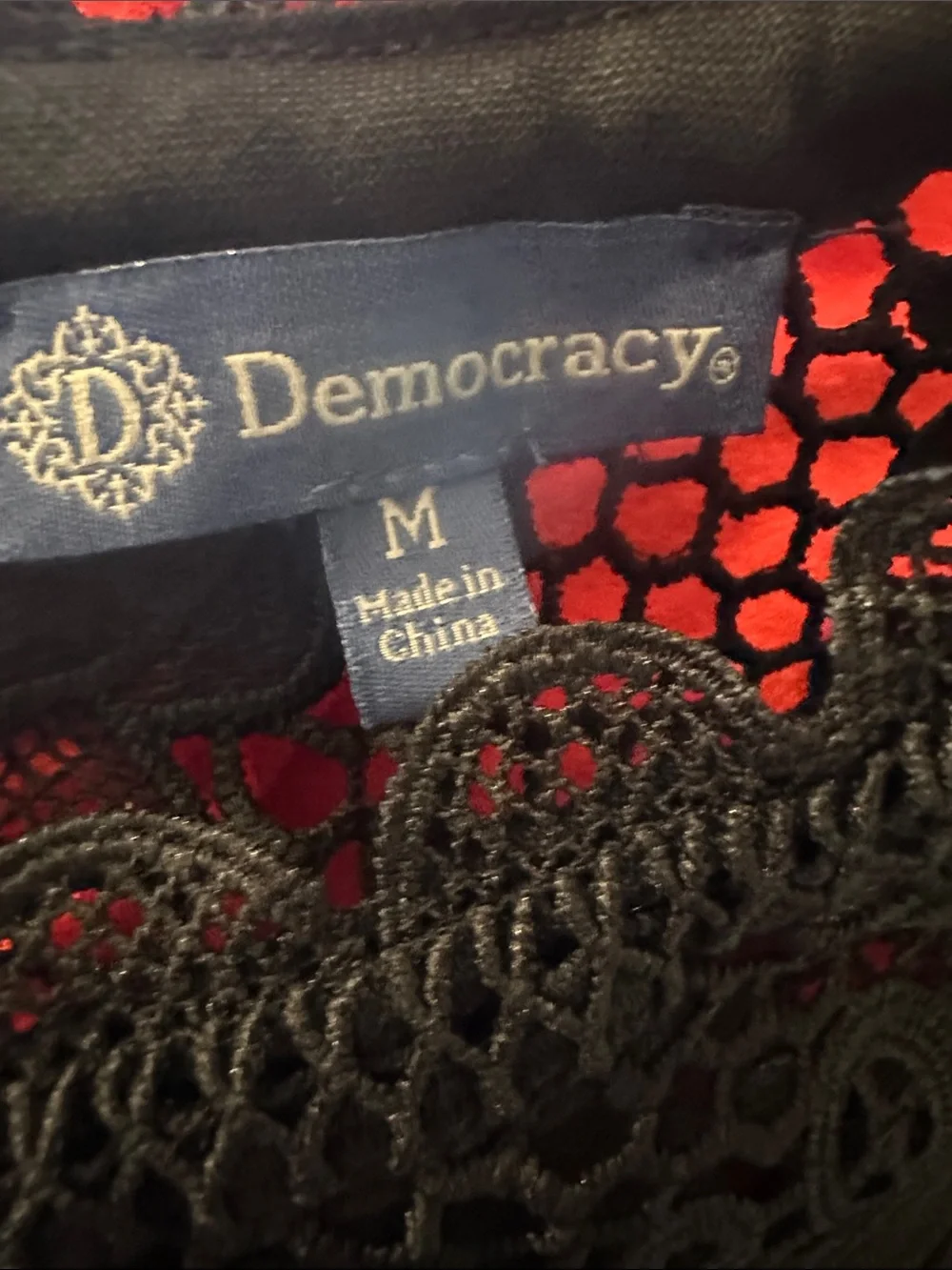 Democracy Black Lace Yoke Puff Sleeve Blouse